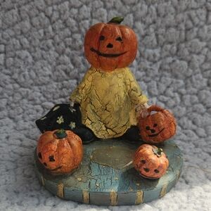 Vintage Halloween, Pumpkin Head Figurine Kinck Knack Small Candle Holder
